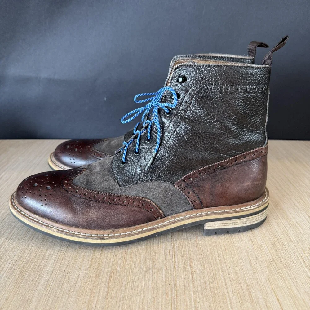 1901 Boots Mens Size 11.5 Brown Leather Wingtip Brogue Combat Ankle Boots